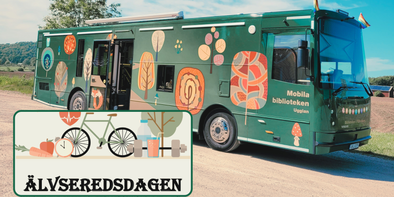 Biblioteksbussen Ugglan. En illustration för Älvseredsdagen.