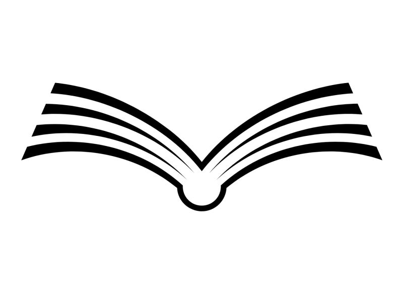 En tecknad uppslagen bok.